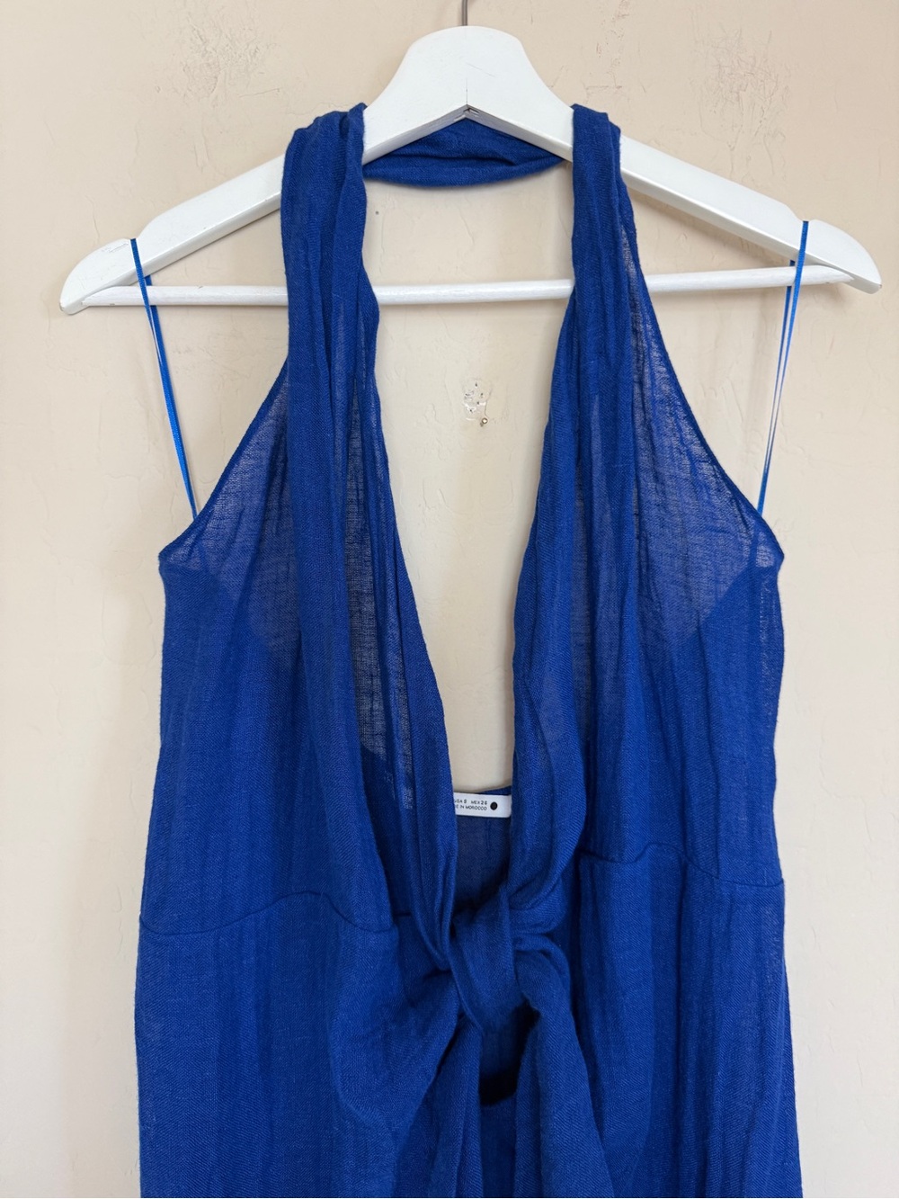 Zara Women's Royal Blue Halter Tie-Front Linen Maxi Dress - Picture 5 of 10
